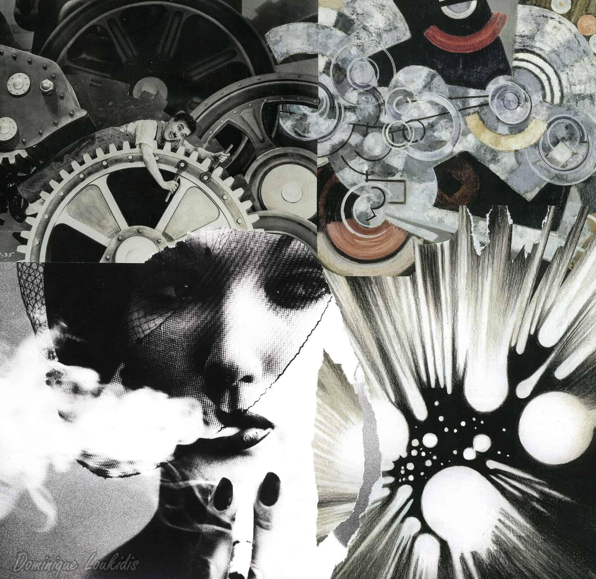 1. Mosa&iuml;que d'art abstrait et m&eacute;canique par Dominique Loukidis, m&eacute;lange de styles et textures innovantes.